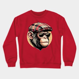 Monkey wearing newsboy hat and eyeglasses Crewneck Sweatshirt